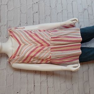 Linen Dock Stripe V Neck Top Pink Orange Lane Bryant Blouse NWT 22 24 3X
